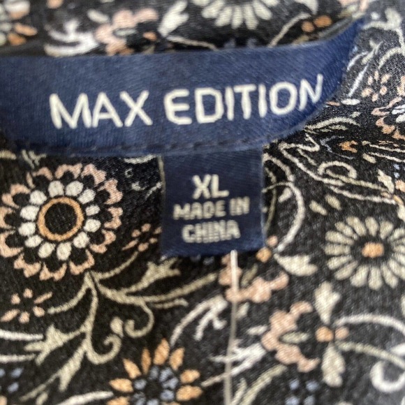 Max Edition Blouse Womens Size XL Blue Floral Puff Sleeve‎ V Neck Smocked Waist - Picture 8 of 12